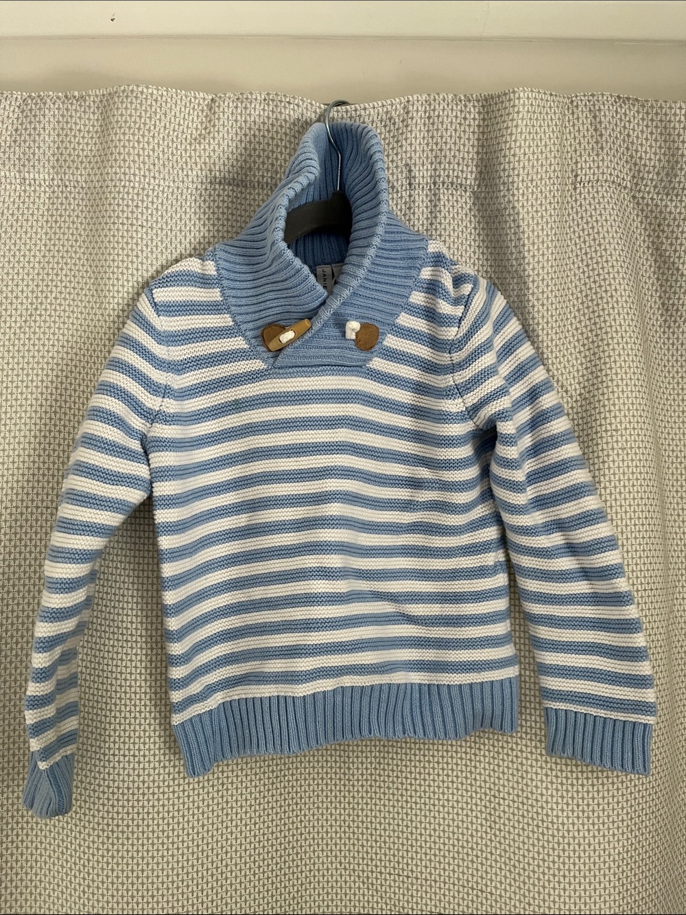 Janie and Jack Light Blue & White Striped Shawl Collar Sweater